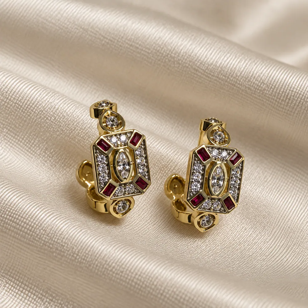 Altın Renk Art Deco Yakut Küpe