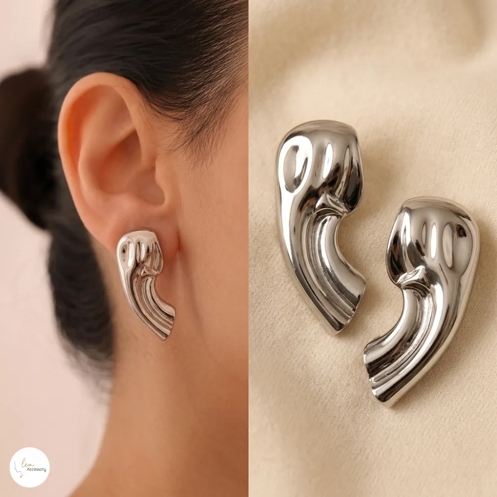 Heykelsi tasarım gümüş renkli küpe - Lem Accessory