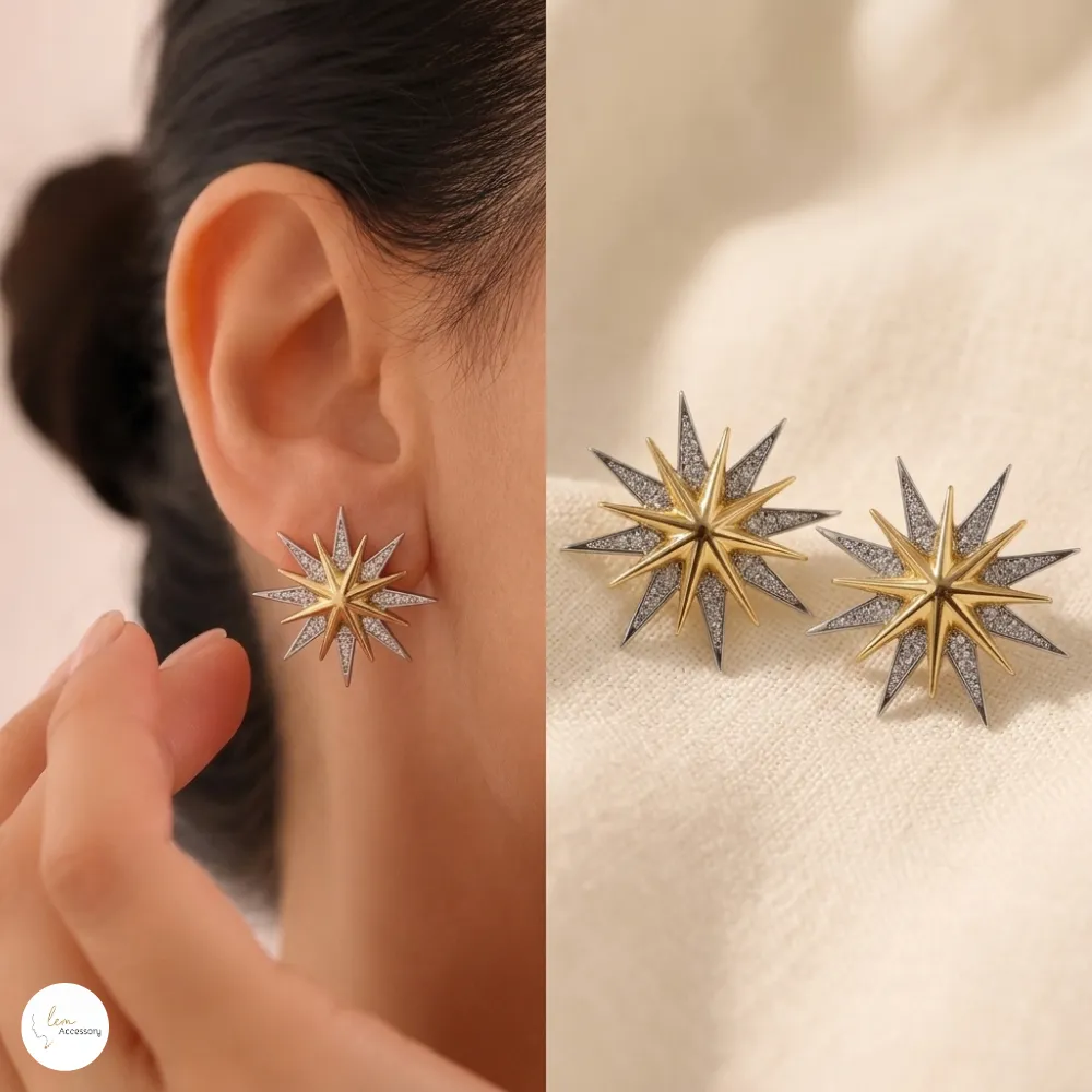 İki Renkli Zirkon Taşlı Yıldız Küpe - Lem Accessory