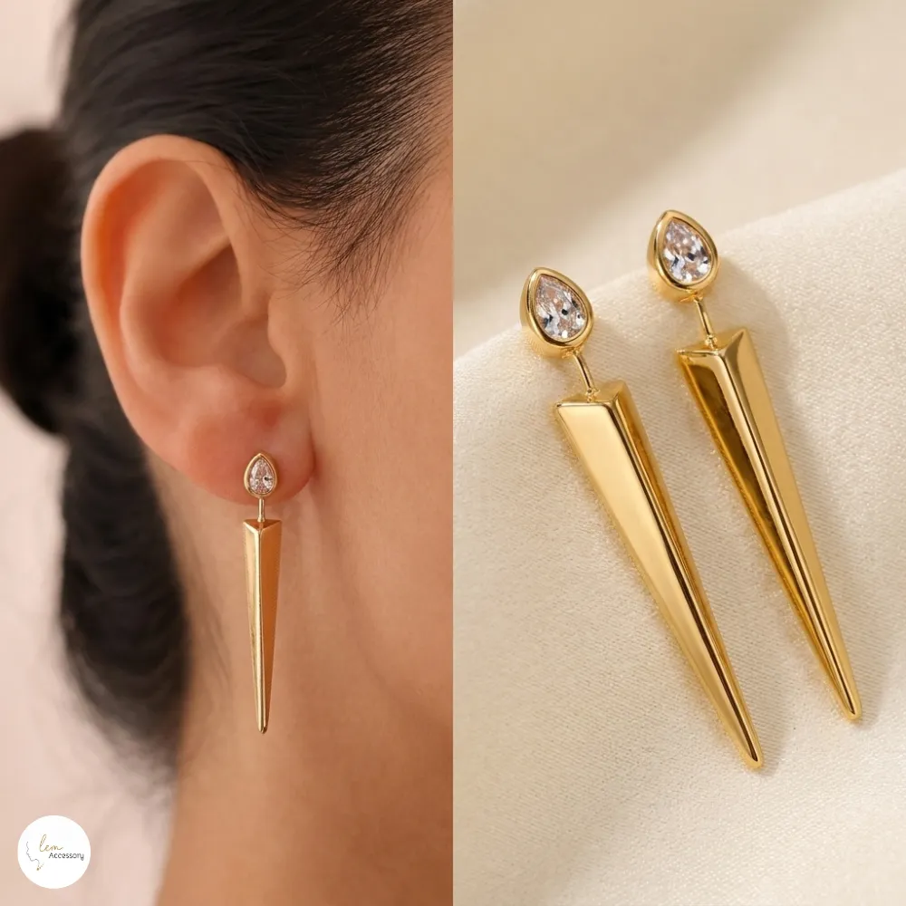 Zirkon taşlı geometrik sallantılı küpe - Lem Accessory